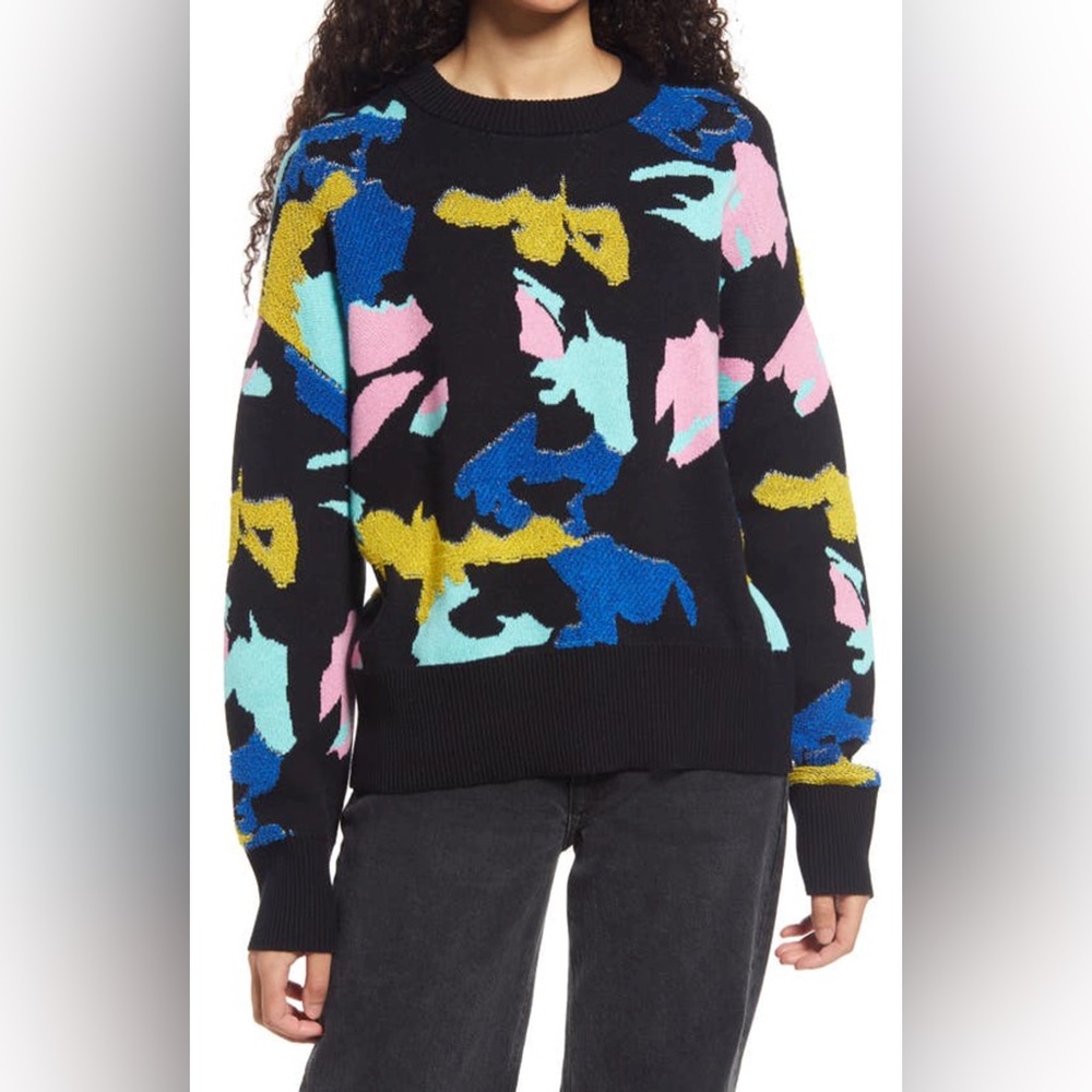NORDSTROM Cristina Martinez Intarsia Floral Cotton & Cashmere Sweater Medium